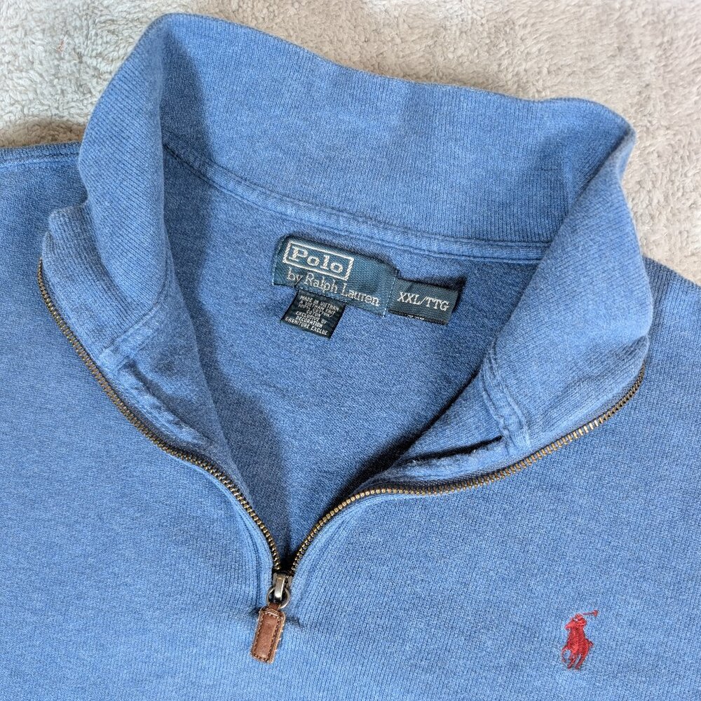 Ralph Lauren Polo Sweater Men XXL Blue 1/4 Zip Pony Pullover Preppy *Fits Small*